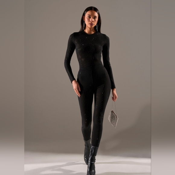 AKIRA TWINKLING LIGHTS RHINESTONE MESH LEGGINGS IN BLACK Size 1X - Picture 3 of 6